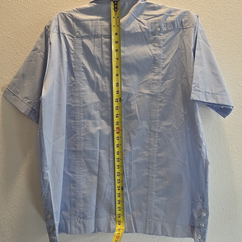 Vintage Vic Vic Blue Guayabera Shirt Mens Embroidered Cuban Wedding Shirt - Picture 11 of 12